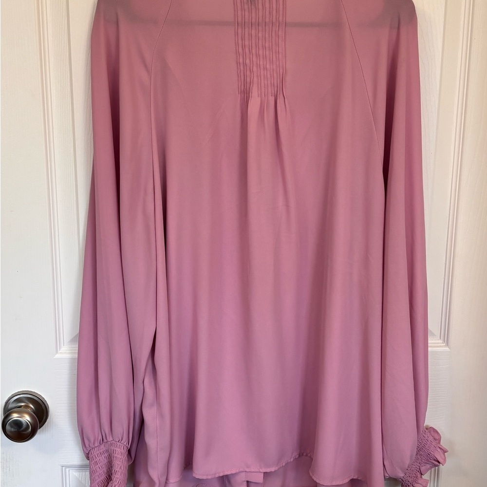 Torrid Pink Pleated Button-Front Blouse - Picture 2 of 5